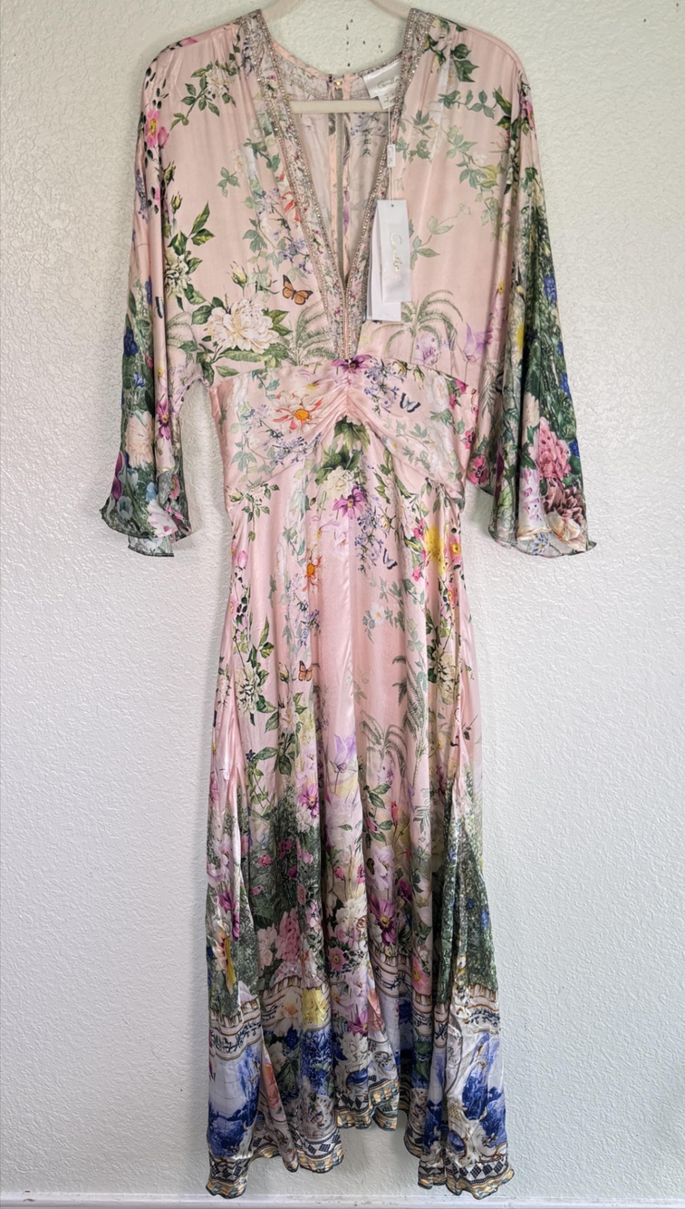 Camilla Palacio Playground Dress Womens Small Silk Floral Maxi Boho